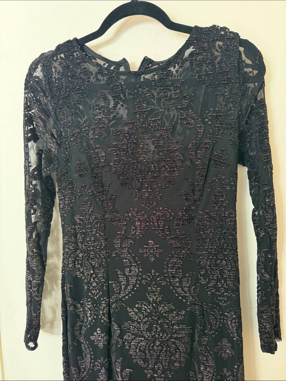 Adrianna Papell Black Lace-Overlay Long Sleeve Evening Dress